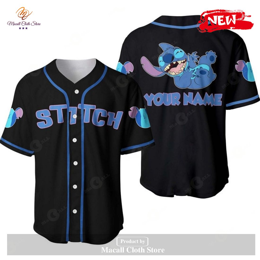 Personalized Happy Stitch Disney All Over Print Black Luxury Design Baseball Jersey