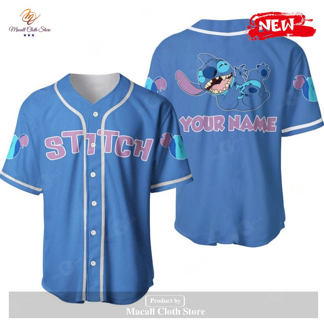 Personalized Happy Stitch Disney All Over Print Blue Design Baseball Jersey