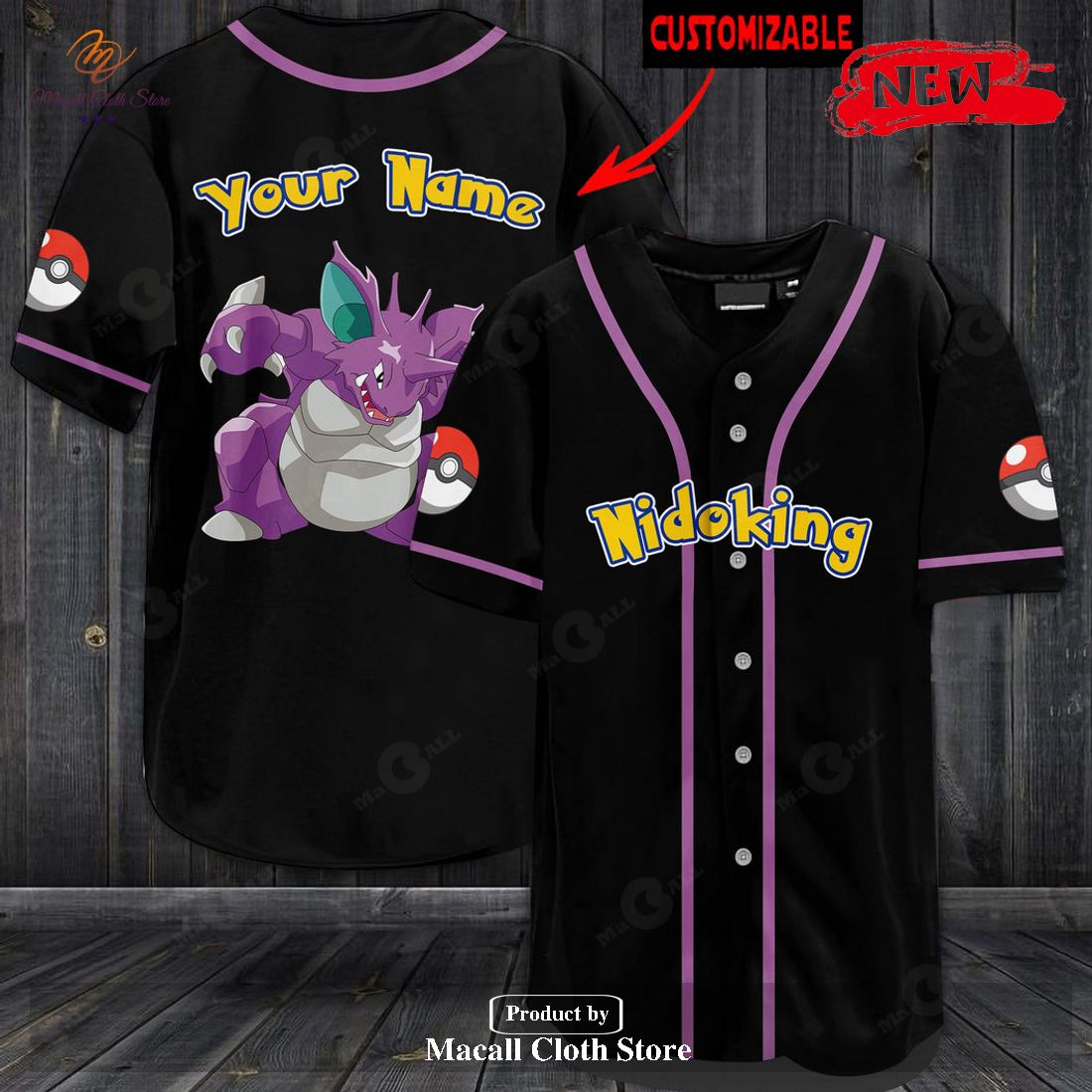 Personalized Nidoking Pokemon Black Baseball Jersey