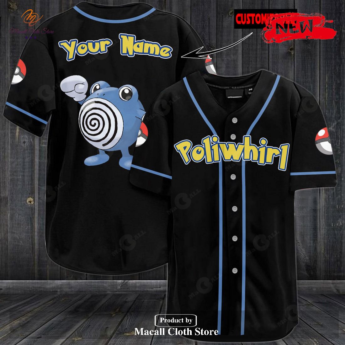 Personalized Poliwhirl Pokemon Black Baseball Jersey