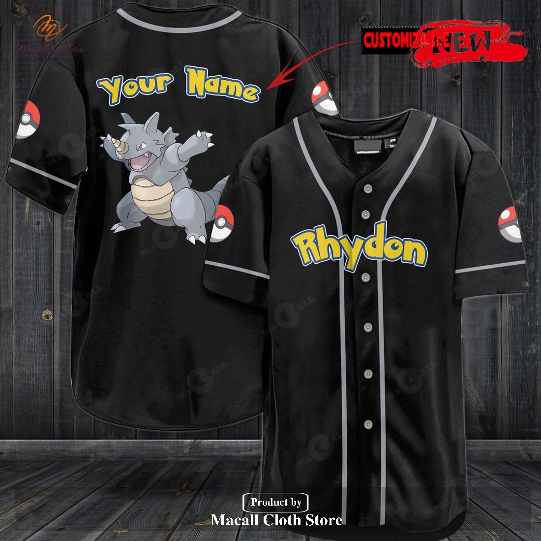 Personalized Rhydon Pokemon Black Baseball Jersey