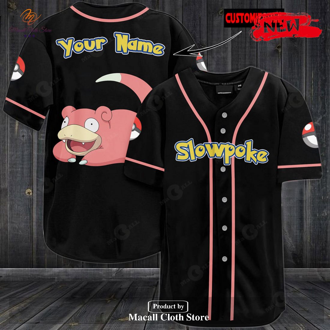 Personalized Slowpoke Pokemon Black Design Baseball Jersey