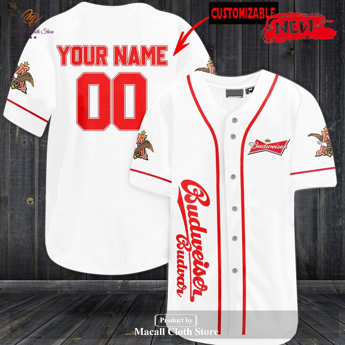 Personalized Budweiser White Design Baseball Jersey - Macall Cloth ...