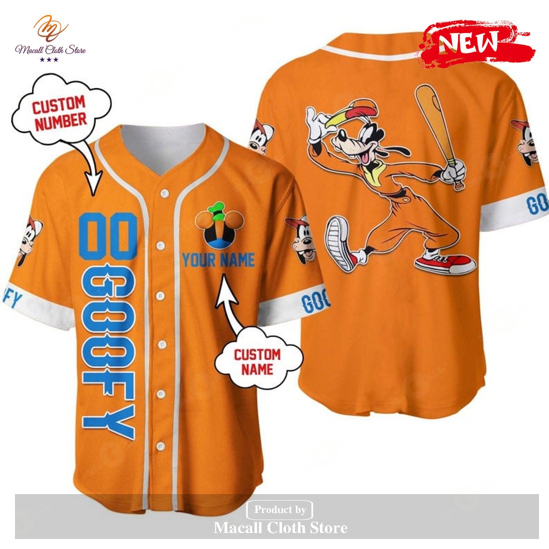 Personalized Happy Goofy Dog Disney All Over Print Orange Baseball ...