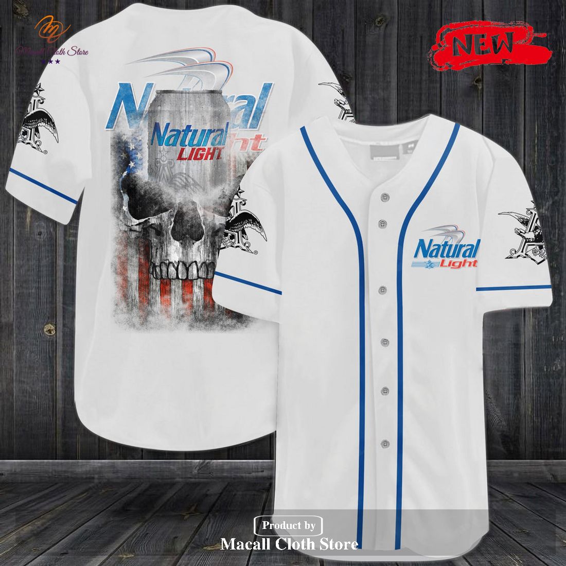 Natural Light Skull USA Flag All Over Print Unisex Baseball Jersey Natural Light Skull USA Flag All Over Print Unisex Baseball Jersey