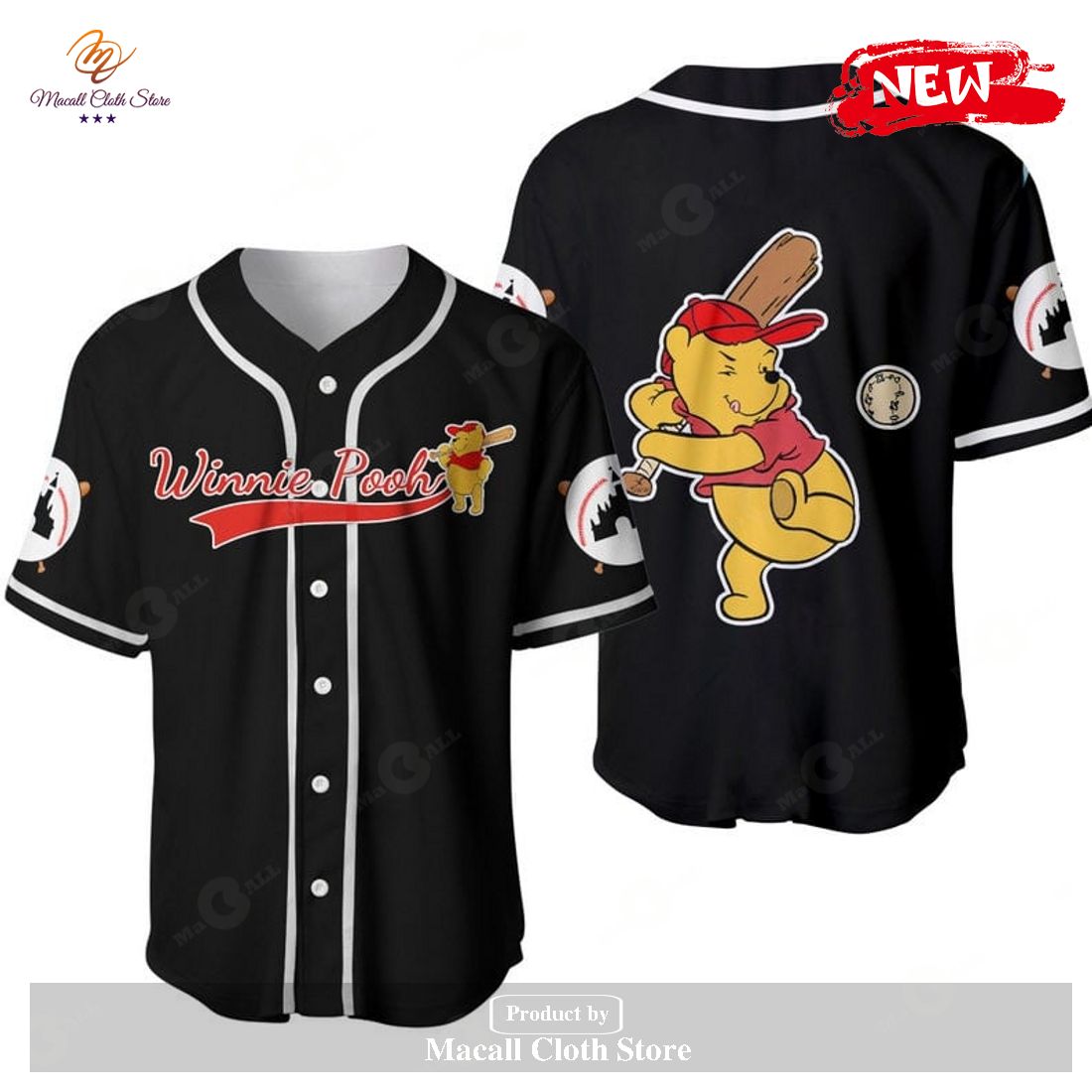 Winnie Pooh Disney Cartoon Graphics All Over Print Unisex Baseball Jersey