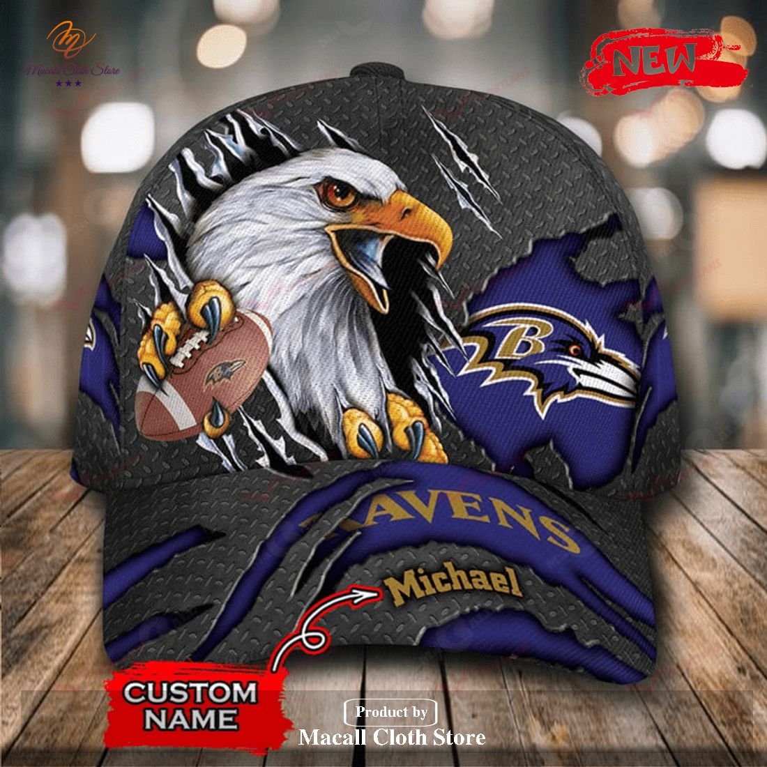 Personalized Name Baltimore Ravens NFL Eagles Rugby Design Classic Cap