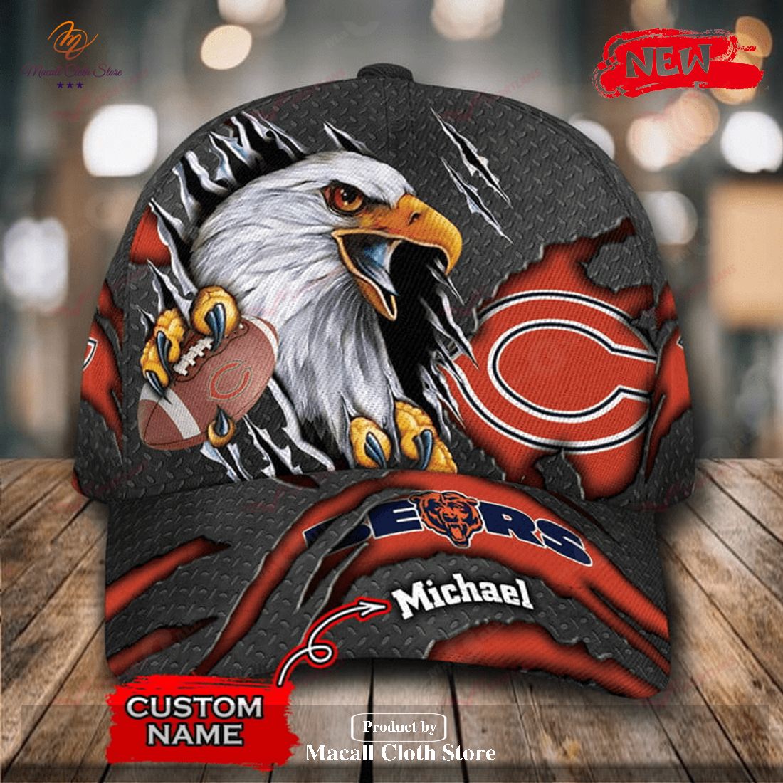 Personalized Name Chicago Bears NFL Eagles Rugby Design Classic Cap