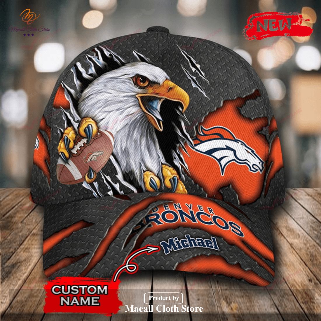 Personalized Name Denver Broncos NFL Eagles Rugby Design Classic Cap