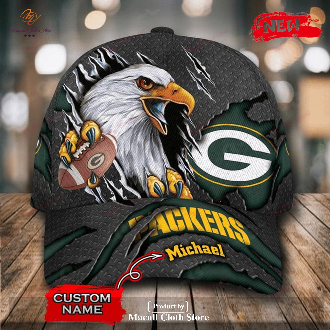Personalized Name Green Bay Packers NFL Eagles Rugby Design Classic Cap