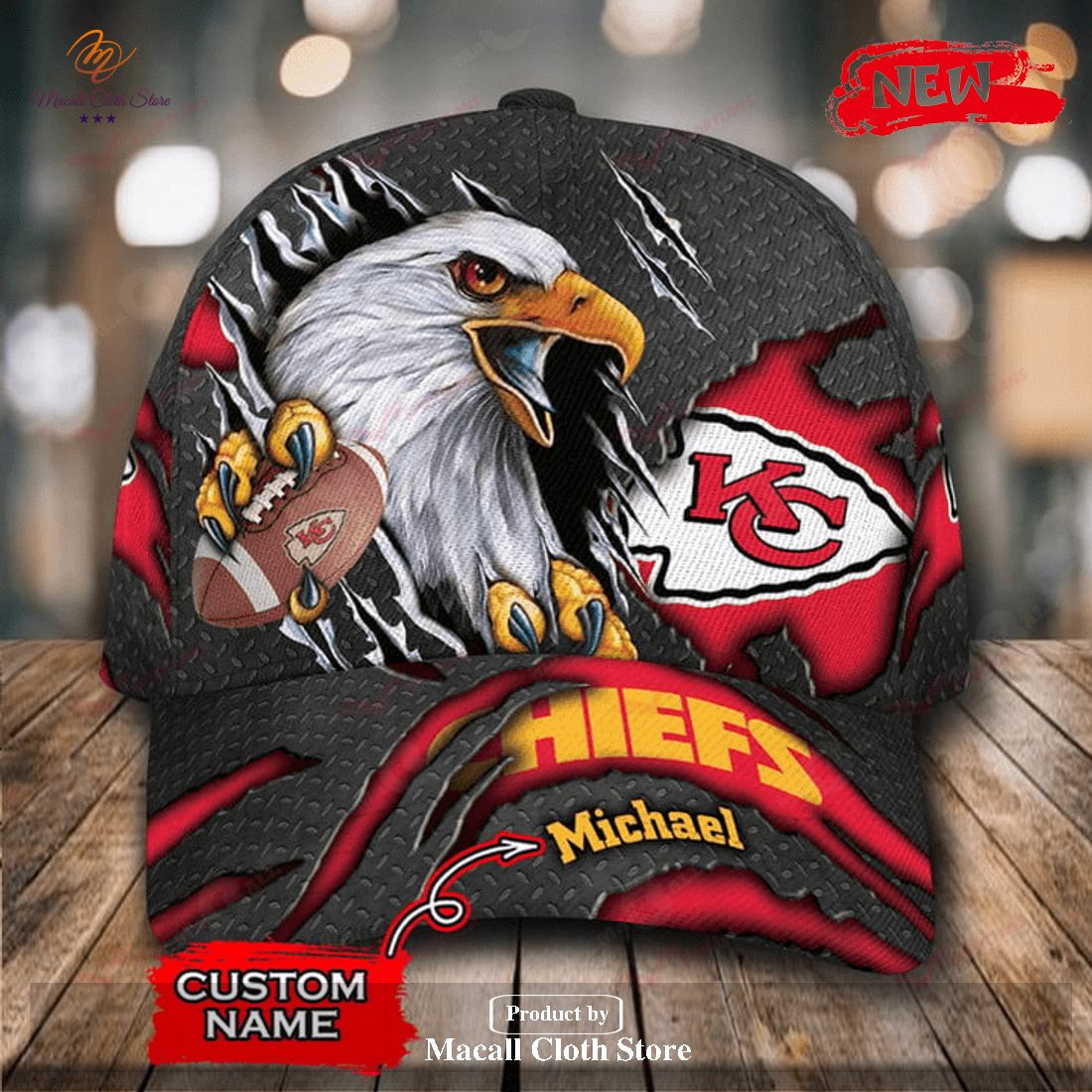 Personalized Name Kansas City Chiefs NFL Eagles Rugby Design Classic Cap