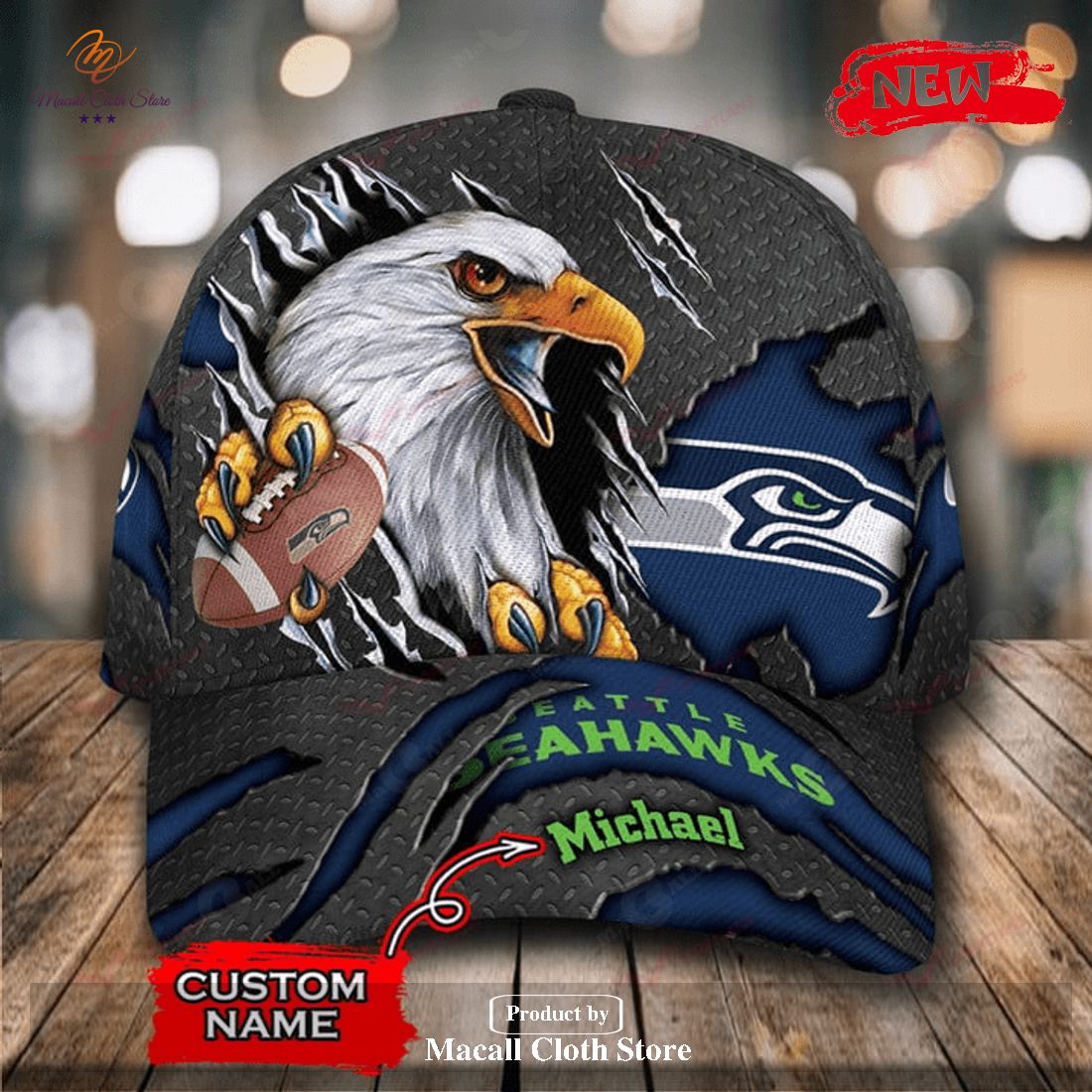 Personalized Name Seattle Seahawks NFL Eagles Rugby Design Classic Cap