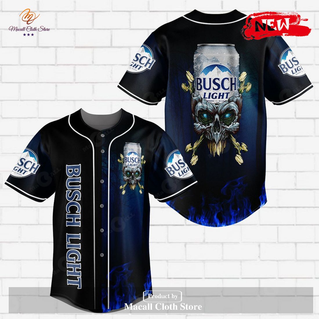 Busch Light Flowery Skull Blue Flame All Over Print Unisex Baseball Jersey