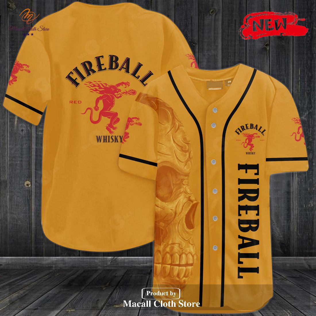 Fireball Skull Orange Baseball Jersey