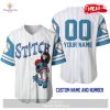 Personalized Stitch Playing Baseball All Over Print Black Baseball Jersey
