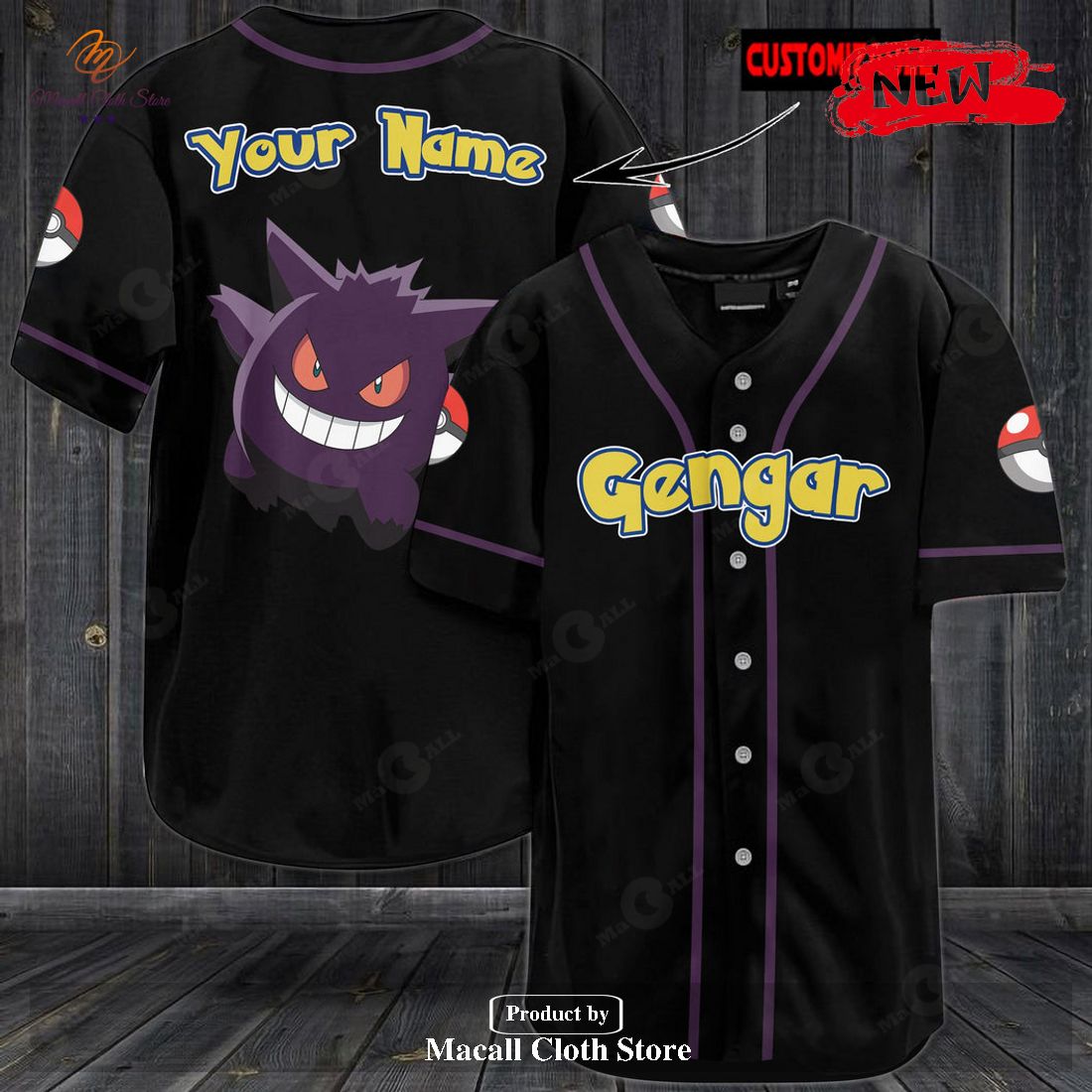 Personalized Gengar Black Baseball Jersey
