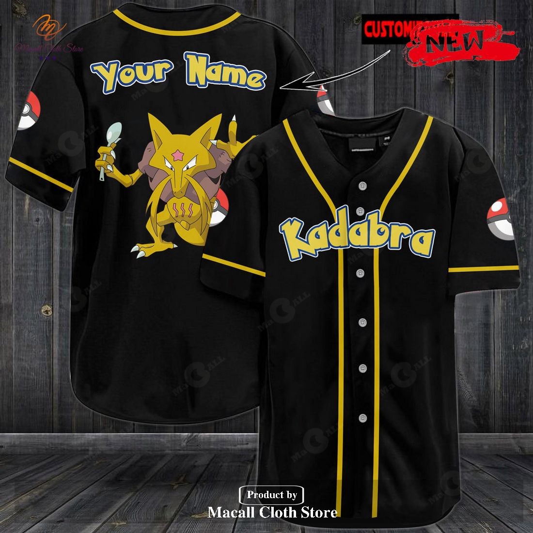 Personalized Kadabra Black Pokemon Baseball Jersey Personalized Kadabra Black Pokemon Baseball Jersey