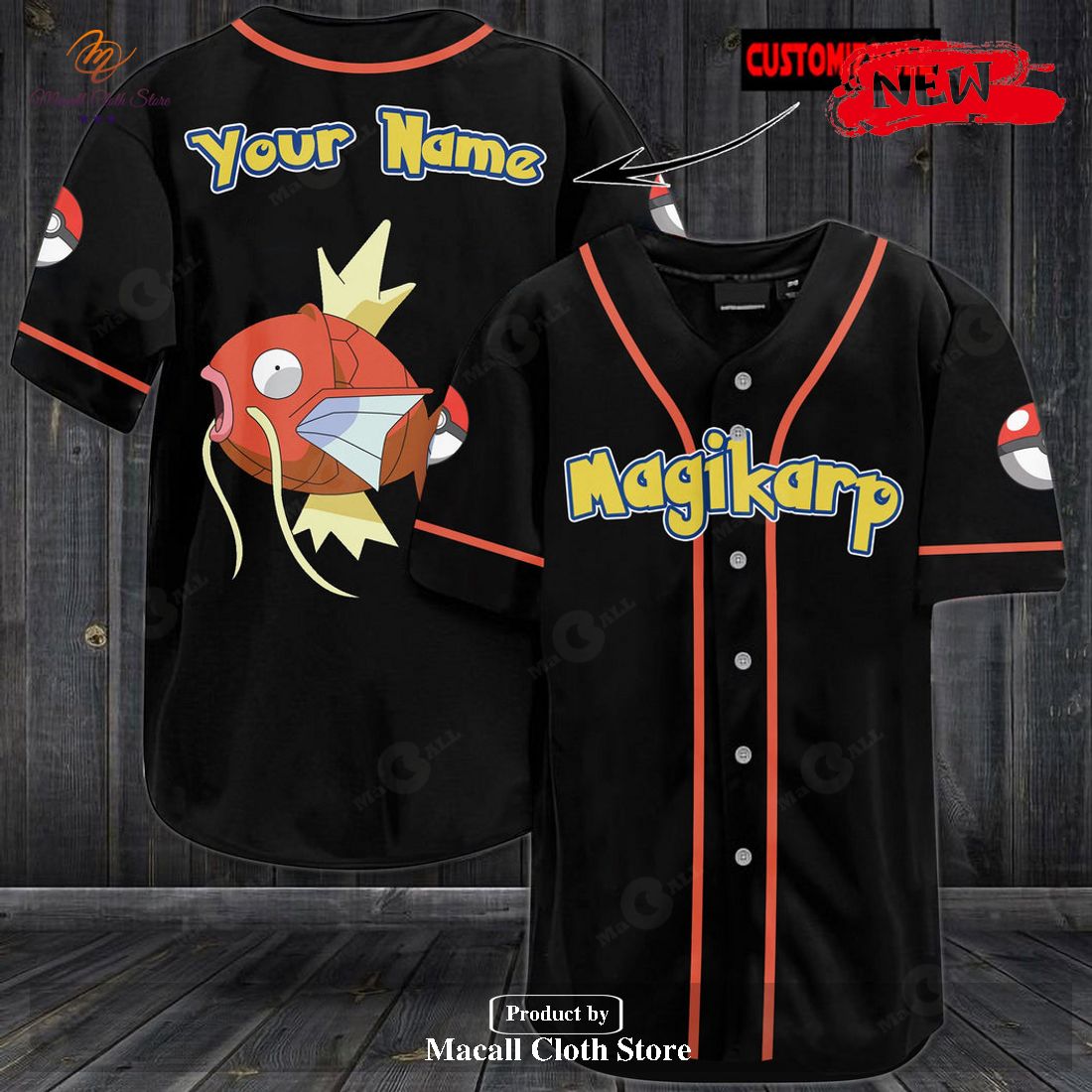 Personalized Magikarp Black Pokemon Baseball Jersey Personalized Magikarp Black Pokemon Baseball Jersey