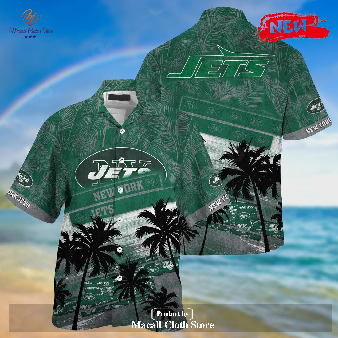 New York Jets NFL Palm Tree Pattern For Sports Fans Unisex Hawaiian Shirt and Short New York Jets NFL Palm Tree Pattern For Sports Fans Unisex Hawaiian Shirt and Short