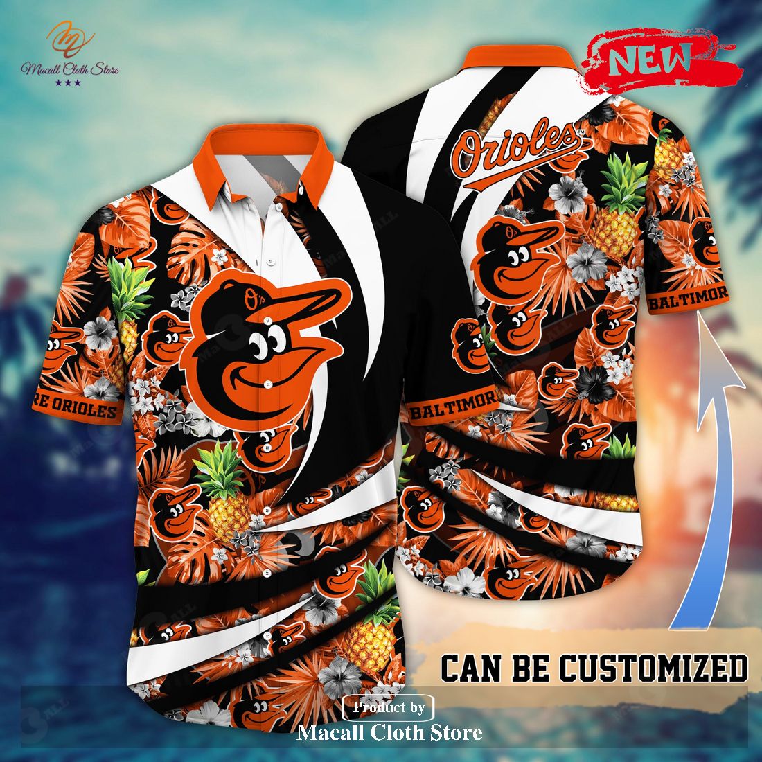 Personalized Name Baltimore Orioles MLB Flower Pineapple Summer Baseball For Sports Fans Hawaiian Shirt and Short