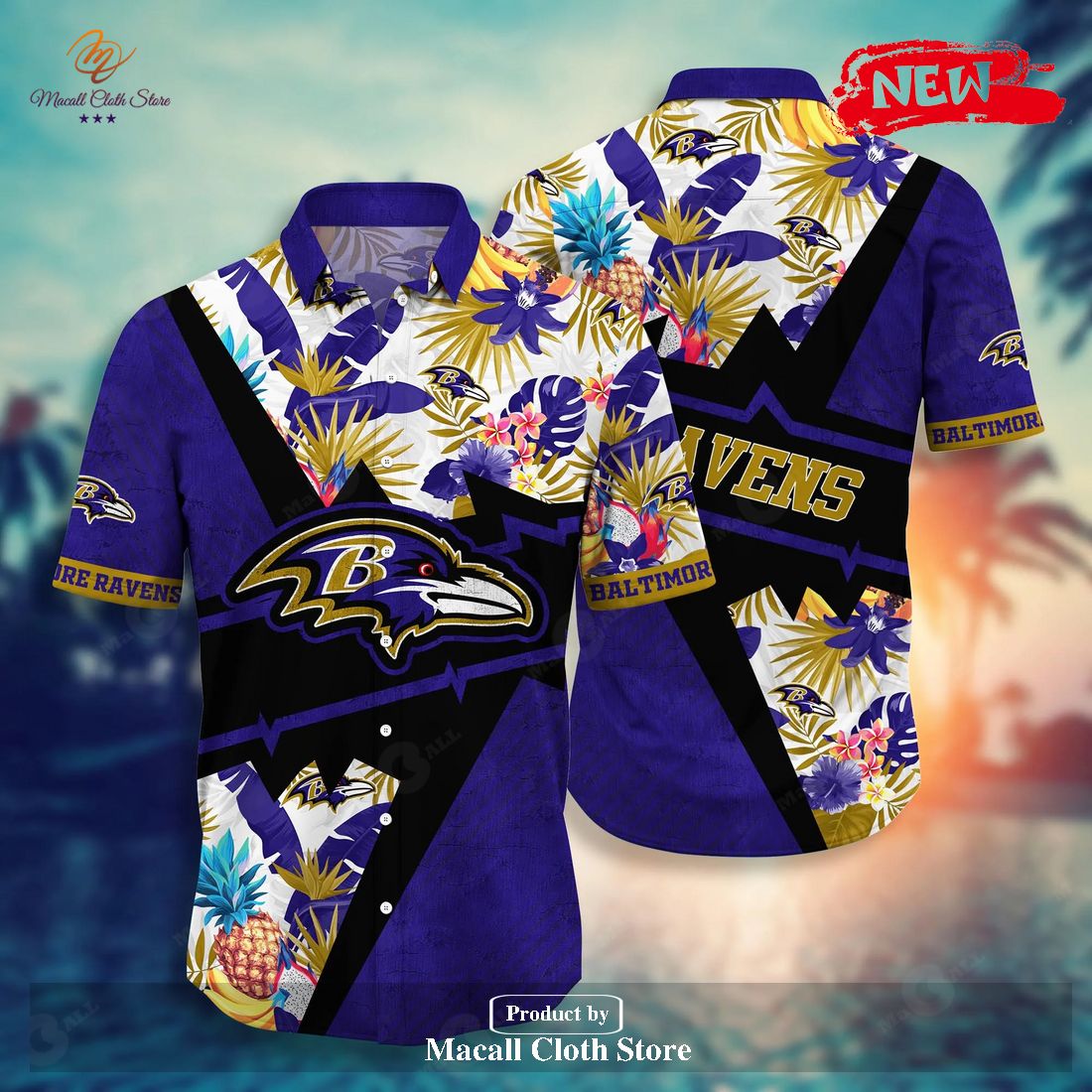 Personalized Name Baltimore Ravens NFL Flower Mix Black Summer Football For Sports Fans Hawaiian Shirt and Short