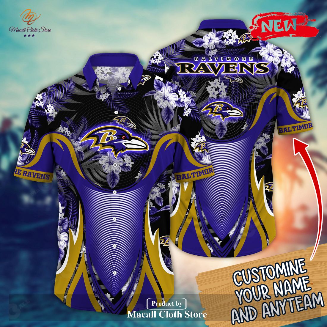 Personalized Name Baltimore Ravens NFL Luxury Flower Summer Football For Sports Fans Hawaiian Shirt and Short