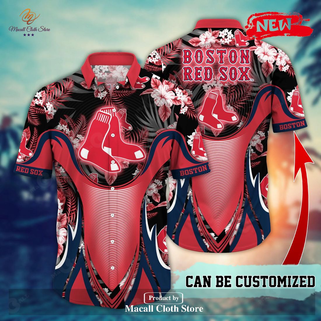 Personalized Name Boston Red Sox MLB Flower Black Luxury Summer Baseball For Sports Fans Hawaiian Shirt and Short