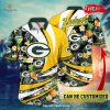 Personalized Name Green Bay Packers NFL Flower Mix Black Summer Football For Sports Fans Hawaiian Shirt and Short