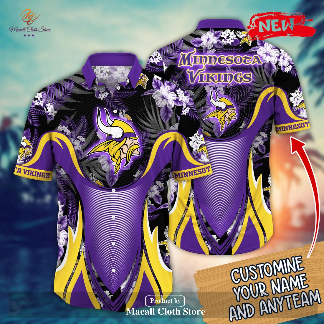 Minnesota Vikings Custom Name NFL Floral Hawaiian Shirt And Shorts