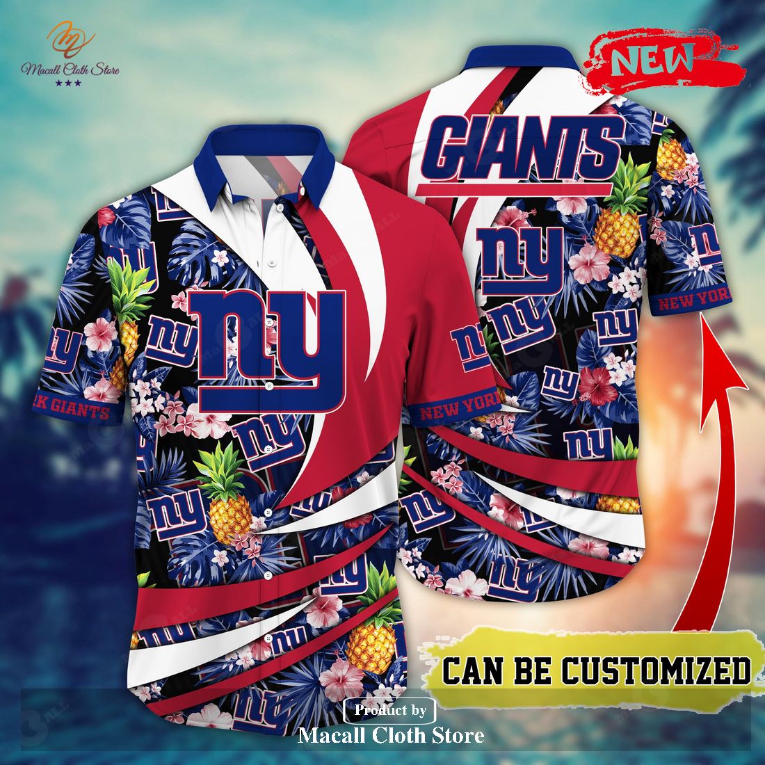 New York Giants Custom Name NFL Floral Hawaiian Shirt And Shorts