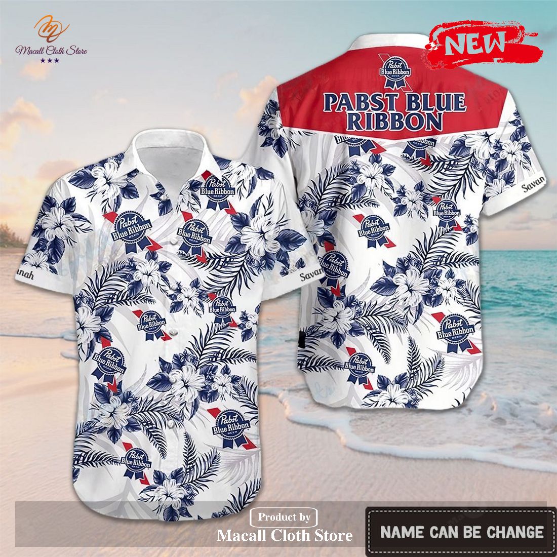 Personalized Name Pabst Blue Ribbon Floral For Sports Fans Unisex Hawaiian Shirt and Short Personalized Name Pabst Blue Ribbon Floral For Sports Fans Unisex Hawaiian Shirt and Short