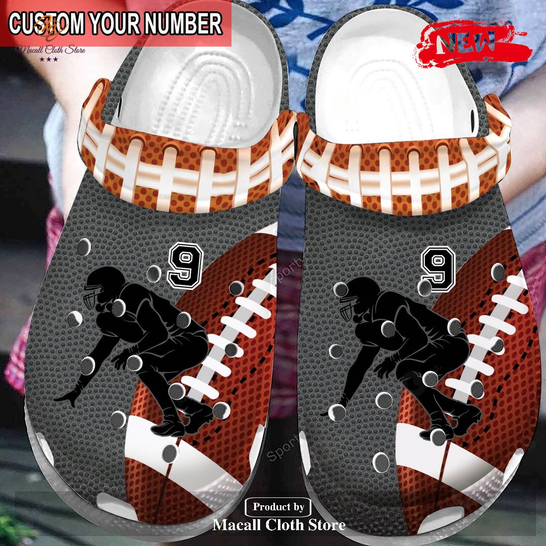 Personalized Number American Football Player Brown Grey Crocs Classic Clog Shoes Personalized Number American Football Player Brown Grey Crocs Classic Clog Shoes