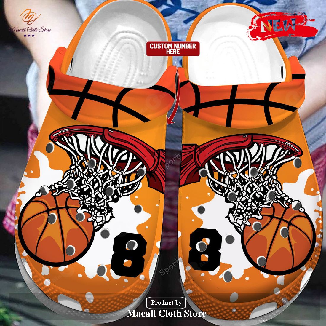 Personalized Number Basketball Hoop Watercolor Crocs Classic Clog Shoes