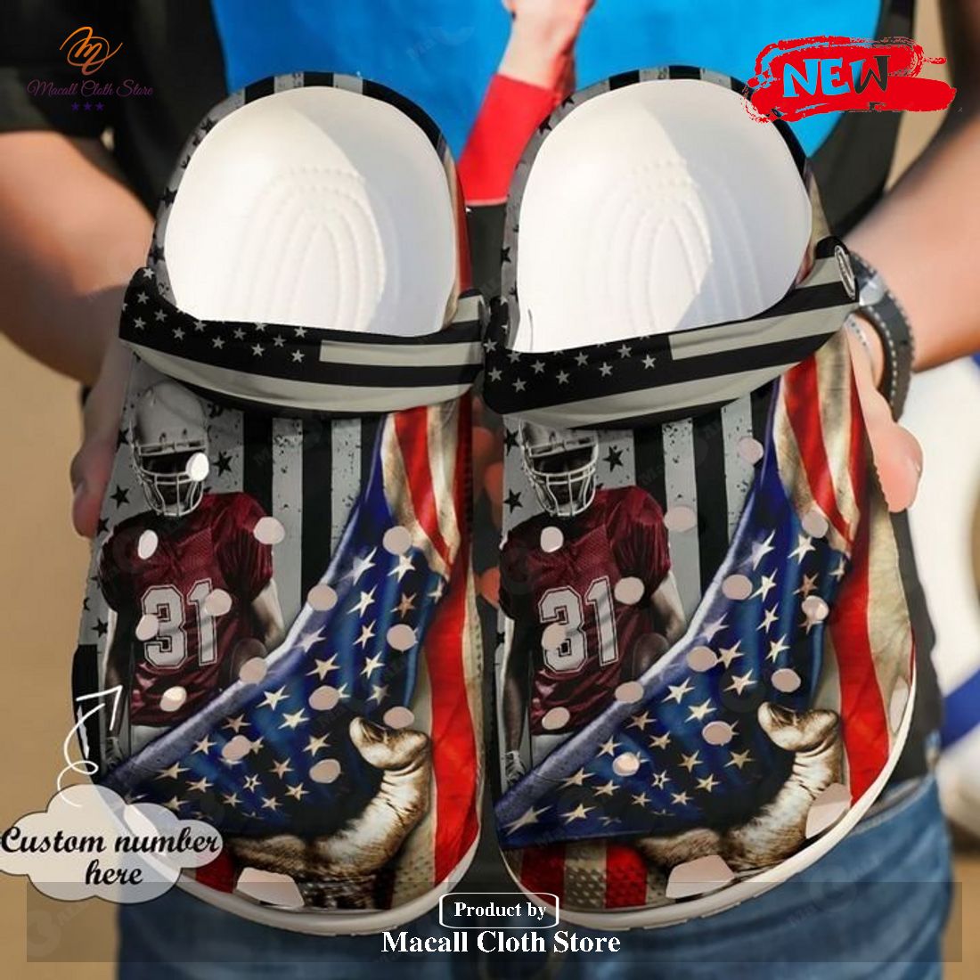 Personalized Number Football American Crocs Clog Shoes