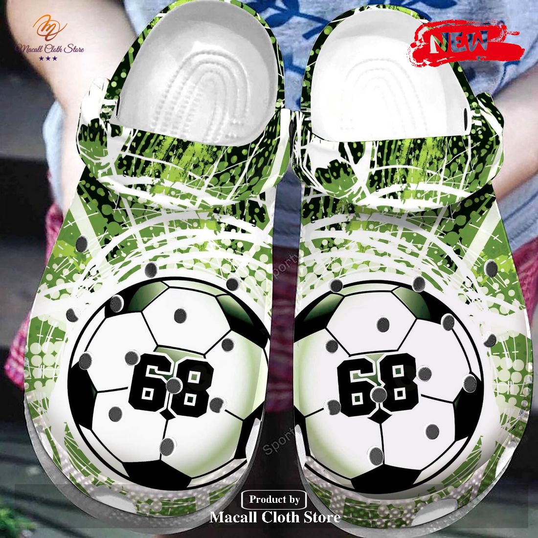 Personalized Number Green Soccer Crocs Classic Clog Shoes