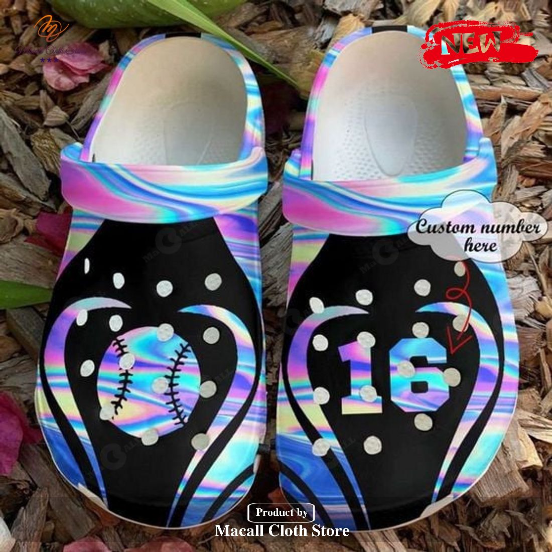 Personalized Number Love Softball Holographic Crocs Classic Clog Shoes ...