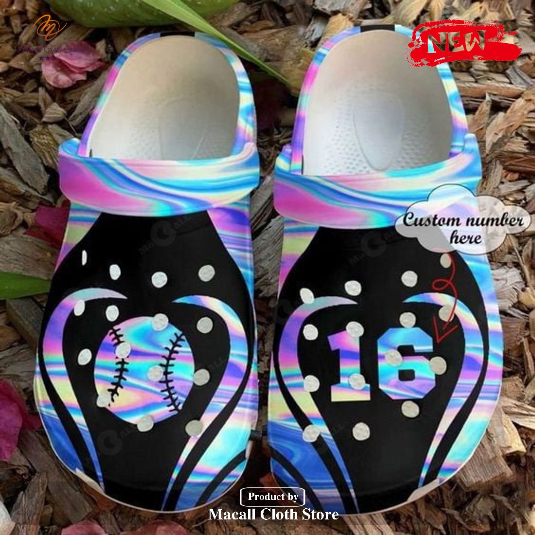 Personalized Number Love Softball Holographic Crocs Classic Clog Shoes