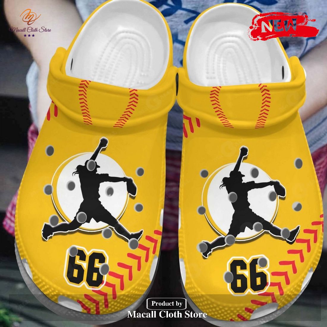 Personalized Number Pitching Softball Player Yellow Crocs Classic Clog Shoes