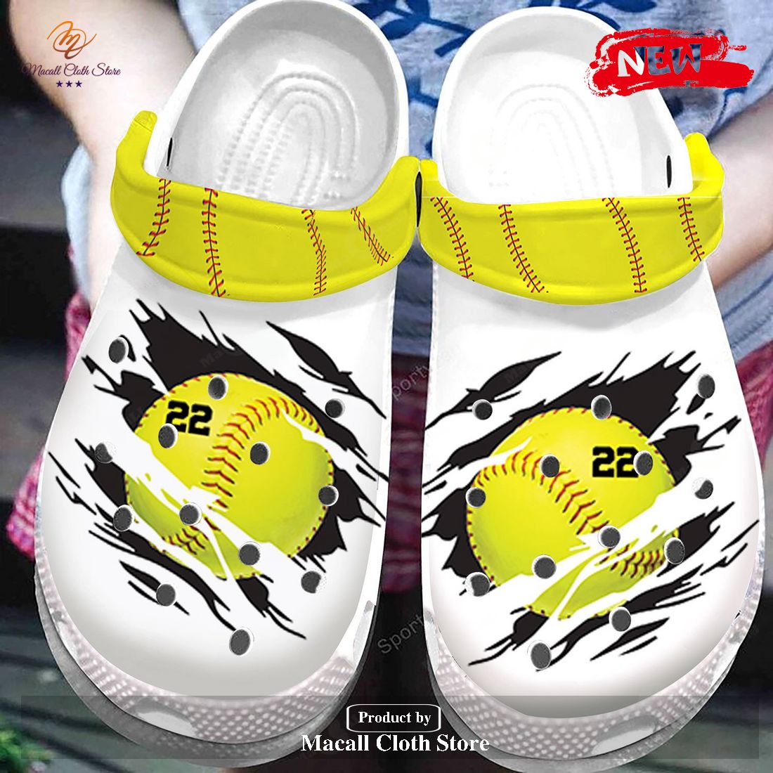 Personalized Number Sclogsatch Softball Ball White Crocs Classic Clog Shoes