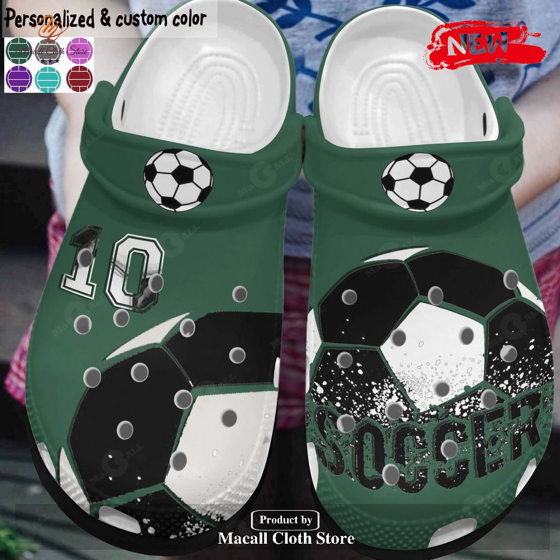 Personalized Number Soccer Black Green Crocs Classic Clog Shoes