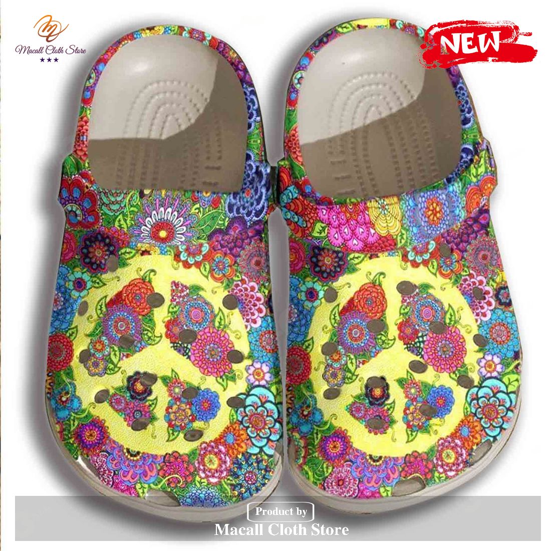 Personalized Floral Hippie Sign Crocs Shoes Clogs For Women Flower Crocs Shoes Clogs Gifts For Son Daughter