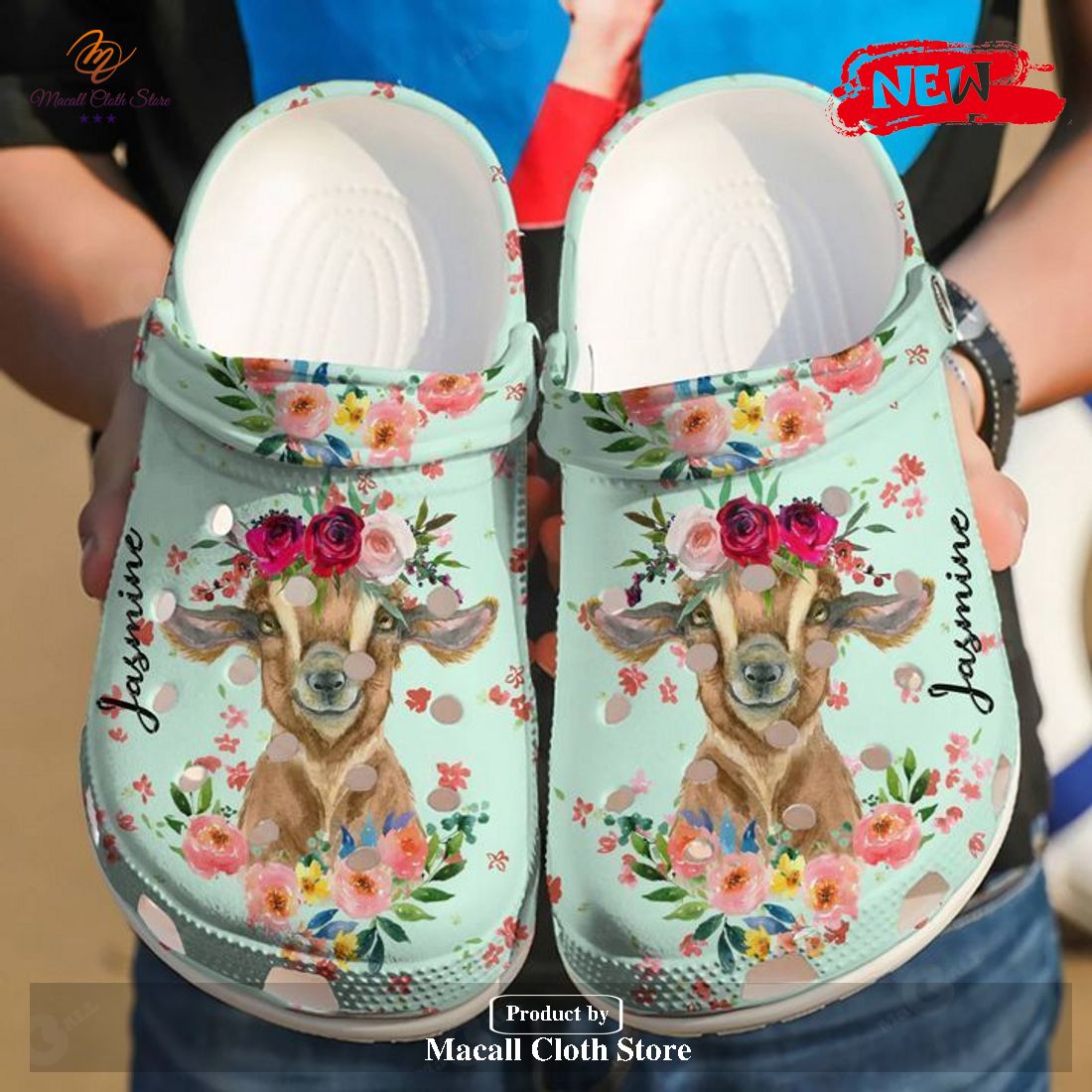 Personalized Goat Floral Design Crocs Clog Shoes