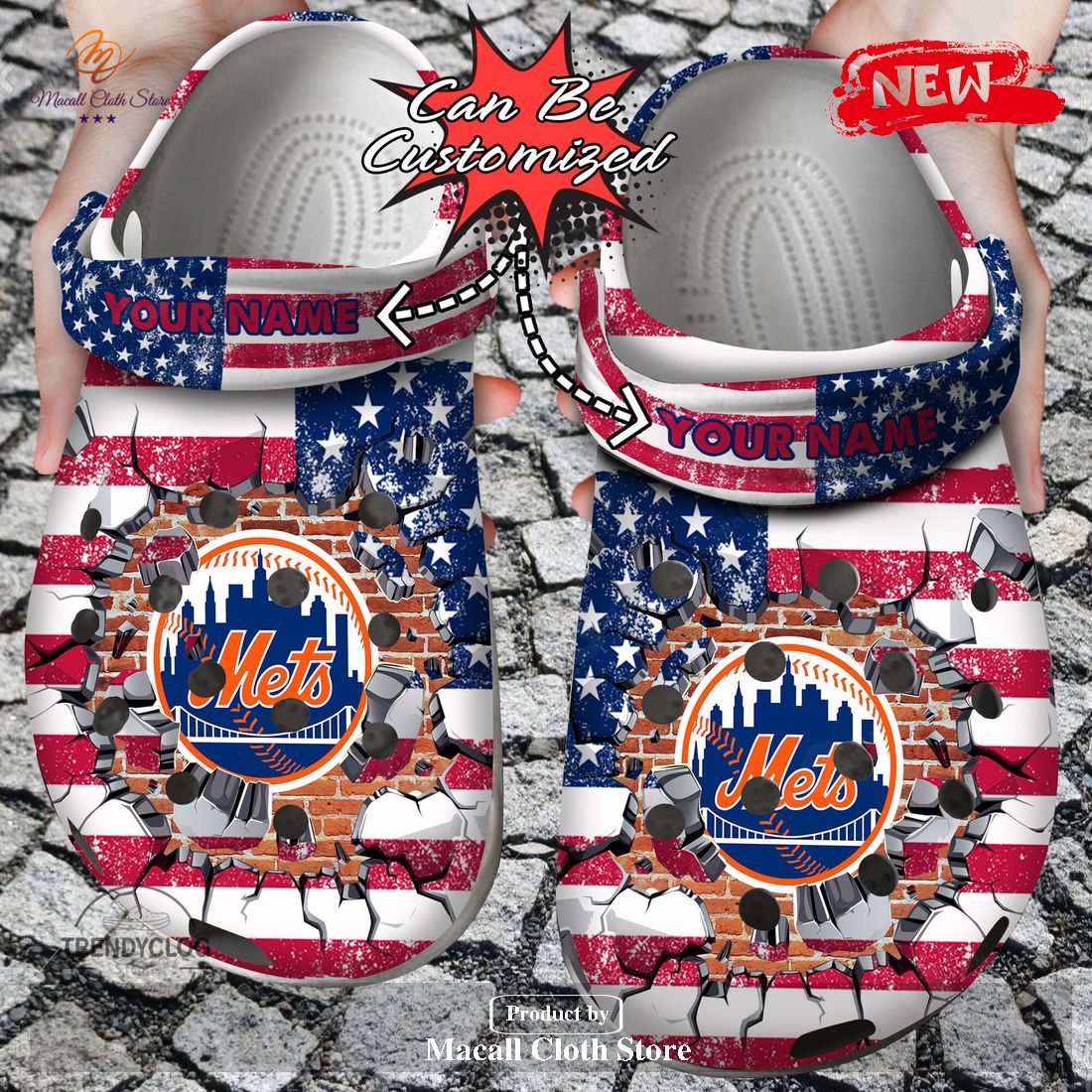 Personalized Name Baseball Crocs Ny Mets American Flag Breaking Wall Clog Shoes Personalized Name Baseball Crocs Ny Mets American Flag Breaking Wall Clog Shoes