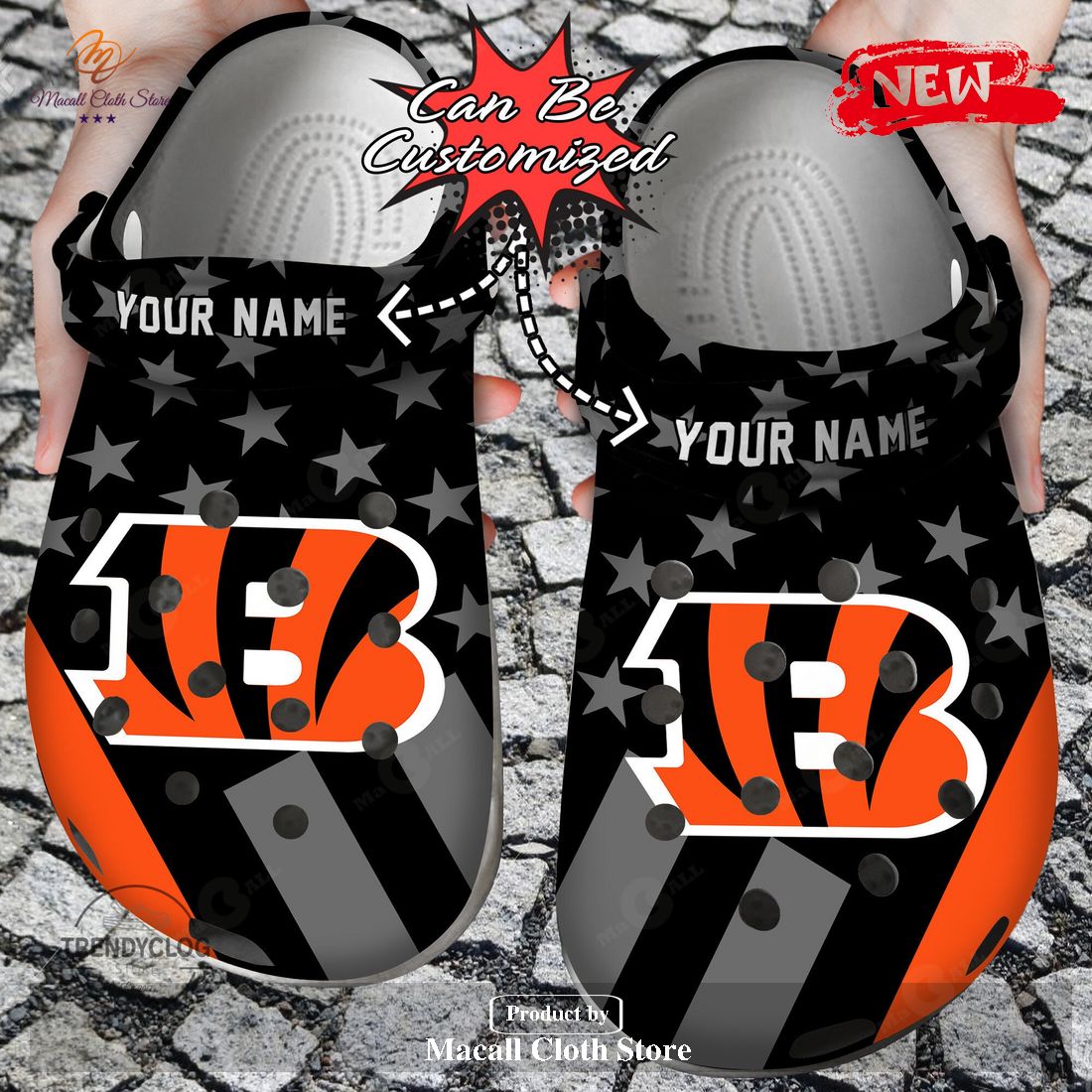 Personalized Name Football Crocs Cbengals Star Flag Clog Shoes Personalized Name Football Crocs Cbengals Star Flag Clog Shoes