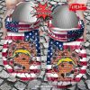 Personalized Name Football Crocs La Rams American Flag Breaking Wall Clog Shoes