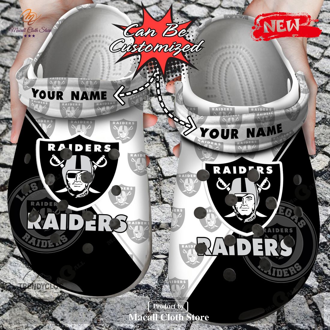 Personalized Name Football Crocs Lv Raiders Team Pattern Clog Shoes