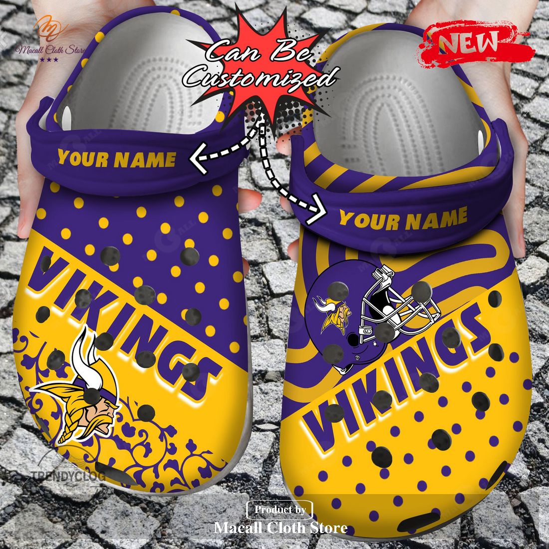 Personalized Name Football Crocs Mvikings Polka Dots Colors Clog Shoes Personalized Name Football Crocs Mvikings Polka Dots Colors Clog Shoes