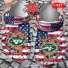 Personalized Name Football Crocs Ny Giants American Flag Breaking Wall Clog Shoes