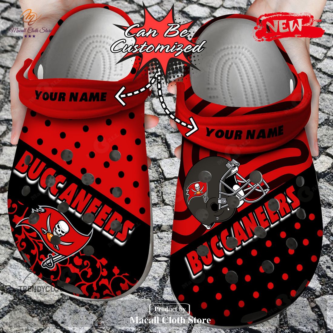 Personalized Name Football Crocs Tb Buccaneers Polka Dots Colors Clog Shoes