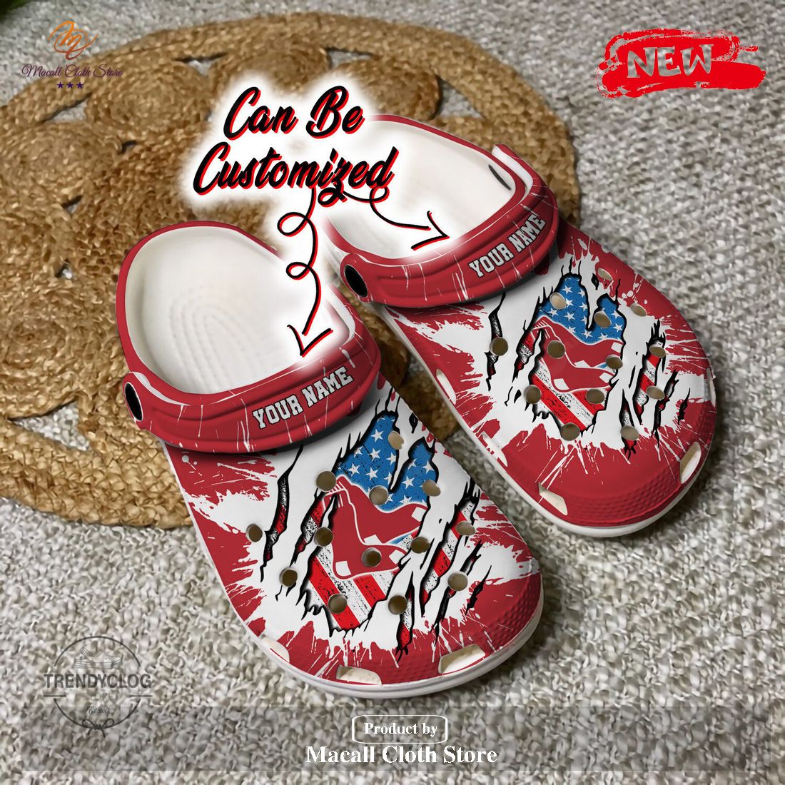Personalized Name Red Sox Crocs Bred Sox Baseball Ripped American Flag Clog Shoes Personalized Name Red Sox Crocs Bred Sox Baseball Ripped American Flag Clog Shoes